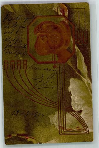 Frauenkopf Jugendstil 1900 Lithographie / Prägedruck