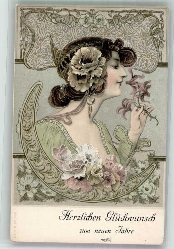 Neujahr Frauenschönheit reichliche Ornamente Jugendstil 1899