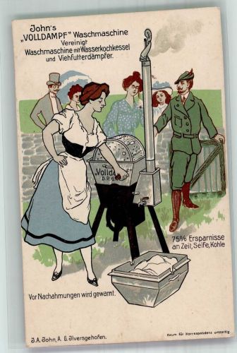O5101 Ilversgehofen Johns Volldampf Waschmaschine Werbung Jugendstil 1906 Lithographie / Künstlerkarte