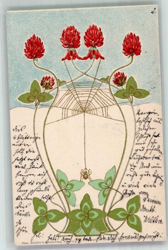 Stroefer Verlag Moderne Style Serie XIX Nr. 4 Blumen Klee Jugendstil 1899 Lithographie / Künstlerkarte