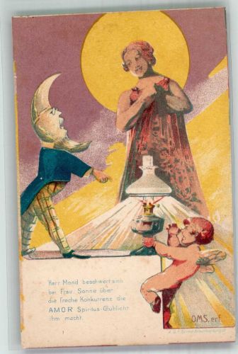 Amor Spiritus Glühlicht Herr Mond beschwert sich bei der Sonne Lampe Lithographie