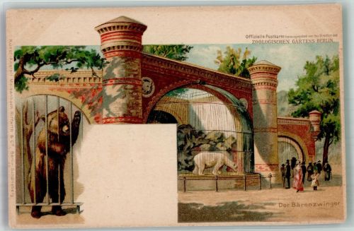 W1000 Berlin Mitte Bärenzwinger Verlag Meisenbach & Riffarth Zoo 1900 Lithographie / Künstlerkarte