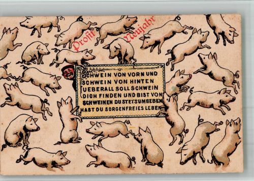 Vorläufer Druck ca. 1885 Neujahr Schwein BOAKC