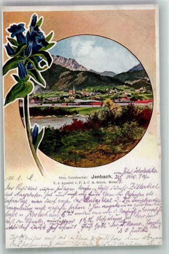 6200 Jenbach Gebrauchsspuren Unterinntal Tirol Blume Enzian Foto AK nach sign. Reisch