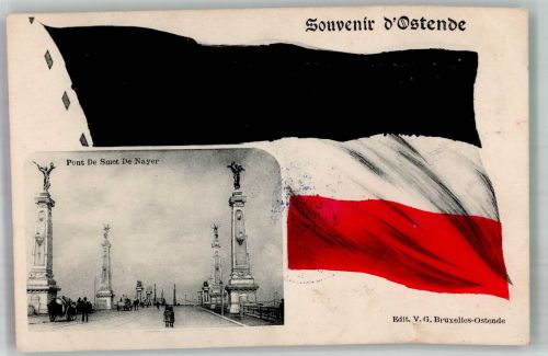 Ostende Oostende 1915 Gebrauchsspuren Schwarz-Weiß-Rot Fahne Feldpost WK I 44.Res.Div. 44 Denkmal Pont de Smet de Nayer