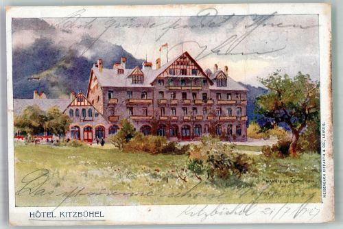 6370 Kitzbühel 1907 Gebrauchsspuren Hotel Kitzbühel Lithographie/Künstlerkarte