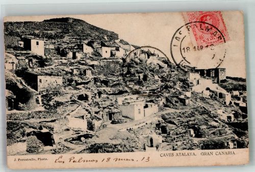 Las Palmas de Gran Canaria 1913 Gebrauchsspuren Caves Atalaya Gran Canaria Marke bildseitig