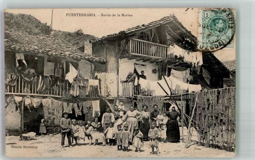 Fuenterrabia Hondarribia 1910 Gebrauchsspuren Tracht Bauernhof Marke bildseitig Leim löst sich
