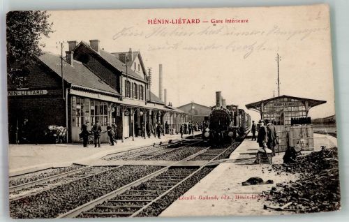 62110 Henin-Beaumont 1915 Gebrauchsspuren Bahnhof Feldpost WK I Nr. 77 Henine-Lietard