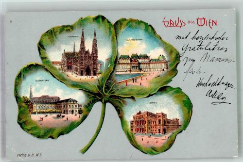 1010 Wien 1. Bezirk, Innere Stadt 1900 Gebrauchsspuren Adelskorrespondenz Votiv-Kirche Börse Schloss Belvedere Blumen Halle Kleeblatt