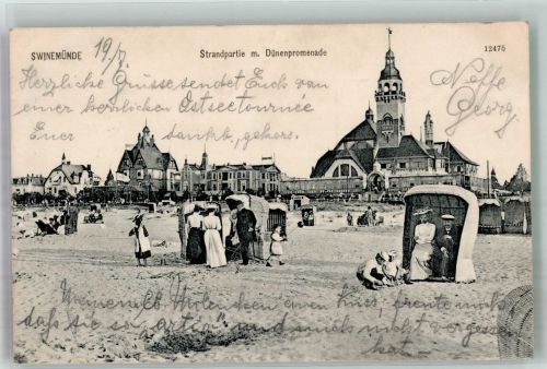 Swinemünde Swinoujscie 1905 Gebrauchsspuren Strandpartie Dünenpromenade Adelskorrespondenz