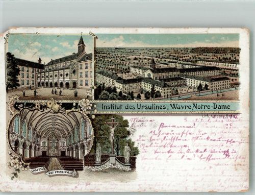 Malines Mecheln / Mechelen 1899 Gebrauchsspuren Institut der Ursulines Wavre Notre Dame Lithographie Eckschaden