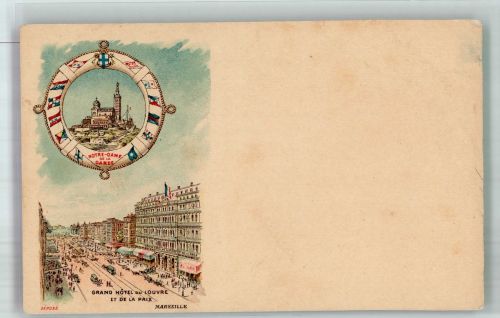 13000 Marseille Gebrauchsspuren Kirche Notre Dame de la Garde Grand Hotel Lithographie