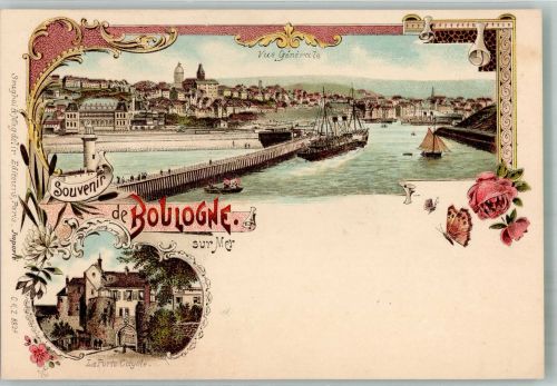 85140 Boulogne Gebrauchsspuren Hafen Lithographie