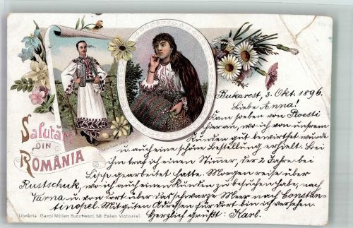Bukarest Bucuresti 1896 Gebrauchsspuren Tracht Lithographie Ort handschriftlich