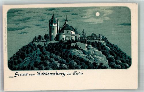 Teplice Teplitz-Schönau Gebrauchsspuren Schlossberg Mondschein Lithographie
