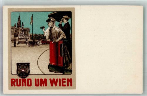 1010 Wien 1. Bezirk, Innere Stadt Gebrauchsspuren Straßenbahn Salonwagen Rund um Wien Lithographie