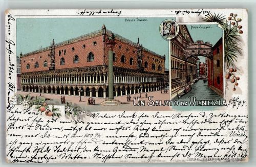 30100 Venezia 1897 Gebrauchsspuren Palazzo Ducale Ponte Sospiri Lithographie