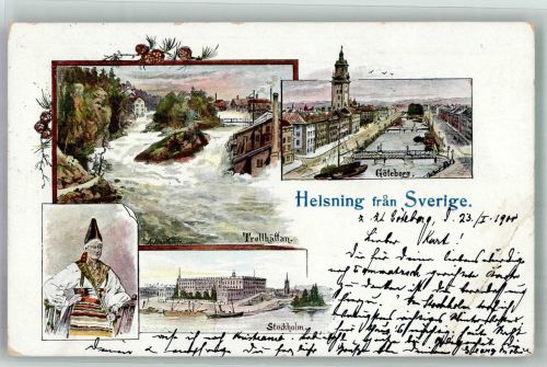 Göteborg 1900 Gebrauchsspuren Tracht Hafen Stockholm Trollhättan Göteborg Lithographie