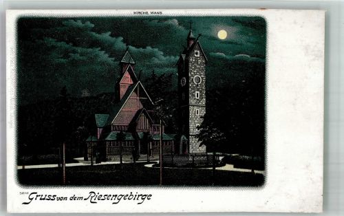 Brückenberg Karpacz Gorny Gebrauchsspuren Kirche Wang Mondschein -Lithographie