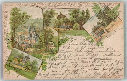 Spa 1896 Gebrauchsspuren Place Royale Kurhaus Lithographie Mittelbug