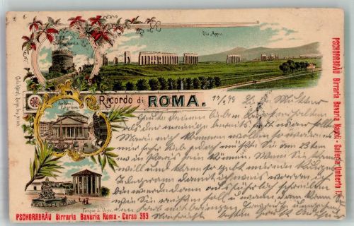 00100 Roma Rom 1898 Gebrauchsspuren Pantheon Agrippa Via Appia Lithographie
