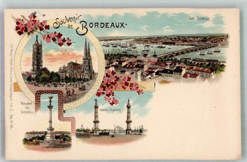 33000 Bordeaux Gebrauchsspuren Kirche Kathedrale Denkmnal Girondis Hafen Lithographie bechädigt