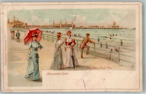 Atlantic City Gebrauchsspuren The New Steel Pier Lithographie