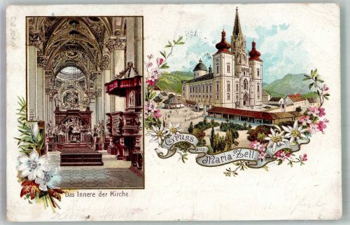 8630 Mariazell 1899 Gebrauchsspuren Kirche Lithographie