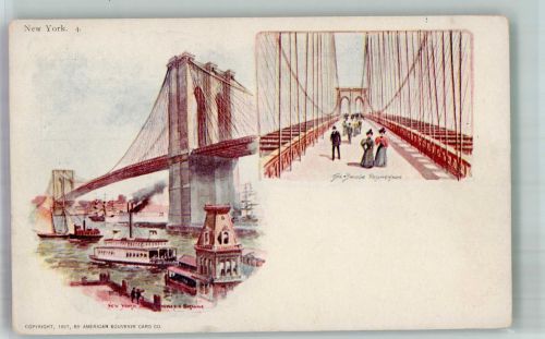 New York City Gebrauchsspuren Brooklyn Bridge Lithographie