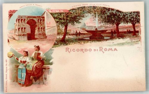 00100 Roma Rom Gebrauchsspuren Tracht Frauen Arco Villa Medici Lithographie