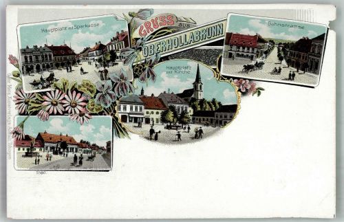2014 Hollabrunn Gebrauchsspuren Oberhollabrunn Kirche Hauptplatz Sparkasse Bahnstrasse Lithographie