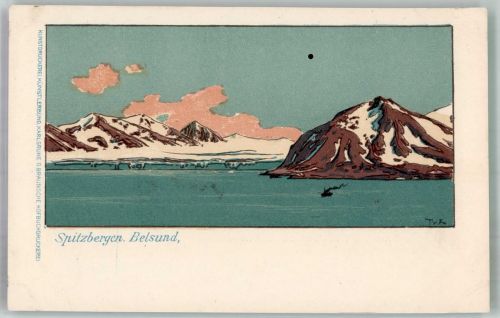 Svalbard Spitzbergen Gebrauchsspuren Belsund Winter Lithographie Loch