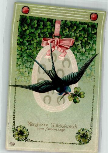Glückwunsch Schwalbe EAS Namenstag 1910 Prägedruck