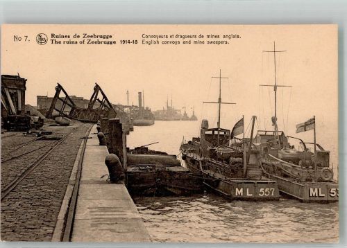 Zeebrugge Foto AK WK I English convoys and mie sweepers