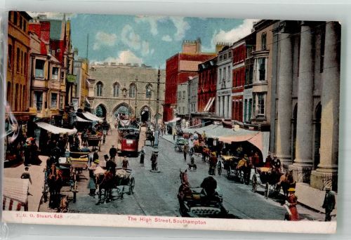 Southampton 1911 Foto AK High Street Straßenbahn Geschäft