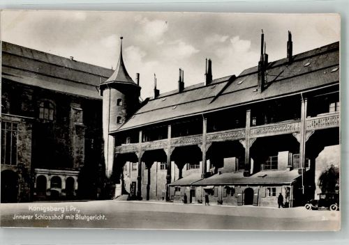 Königsberg Kaliningrad Foto AK Schlosshof Gasthaus Blutgericht Auto Oldtimer