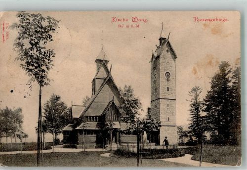 Brückenberg Karpacz Gorny 1913 Foto AK Kirche Wang