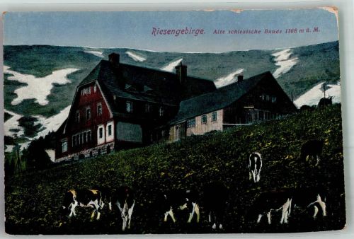Alte schlesische Baude Foto AK Riesengebirge
