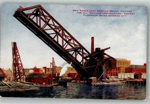 Chicago Foto AK New Singl Leaf Bascule Bridge for Railway