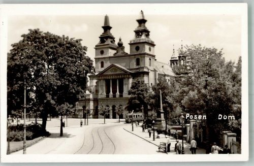 Posen Poznan Foto AK Dom Straßenbahn