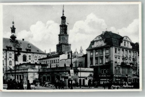 Posen Poznan Foto AK Rathaus Auto Straßenbahn