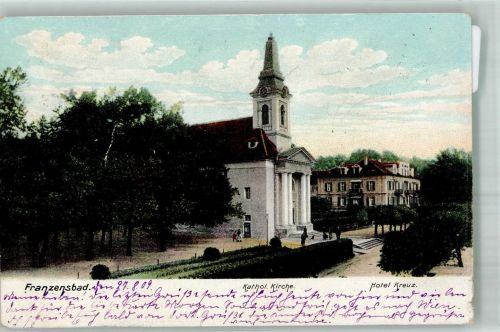 Frantiskovy Lazne Franzensbad 1909 Foto AK Kath. Kirche Hotel Kreuz