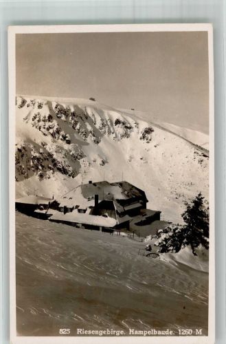 Hampelbaude 1930 Winter Hüttenstempel