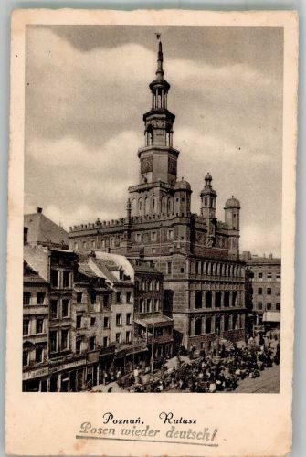 Posen Poznan 1939 Foto AK Feldpost WK II Rathaus Marktszene
