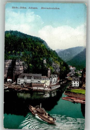 Hrensko Herrnskretschen 1912 Foto AK Raddampfer Hotel