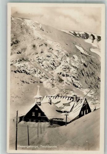Teichbaude 1932 Winter Gasthaus Riesengebirge