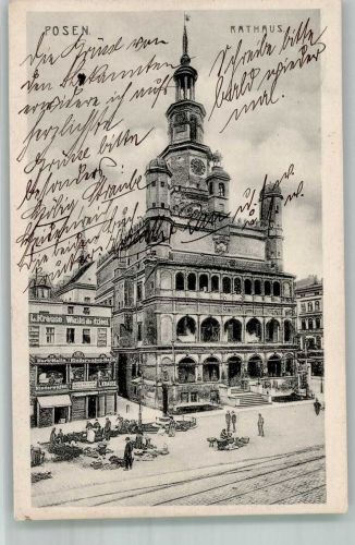 Posen Poznan 1906 Foto AK Marktszene Rathaus