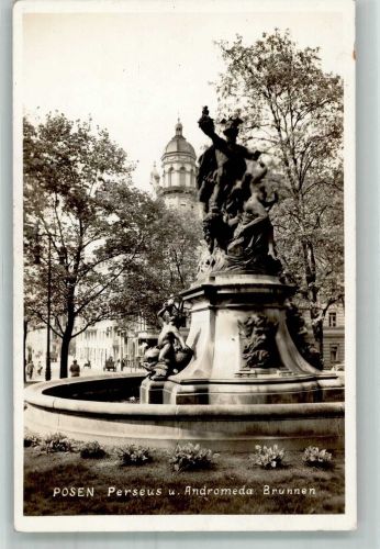 Posen Poznan 1942 Foto AK Denkmal Perseus und Andromeda Brunnen Feldpost WK II