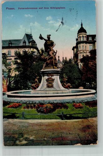 Posen Poznan 1911 Foto AK Denkmal Perseusbrunnen Königsplatz